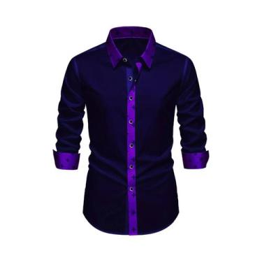 Imagem de Camisa Social Masculina De Manga Longa Com Patchwork, Elástica, Para T