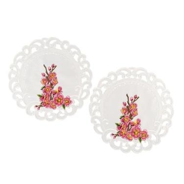 Imagem de Doily rosa de cerejeira, toalha de mesa branca redonda com design floral bordado, enfeite de mesa decorativo com borda de renda *Conjunto de 2 * (28 cm RD)