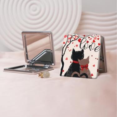 Imagem de Espelho de maquiagem portátil estilo anime de desenho animado, mini espelho de maquiagem portátil dobrável, espelho de contorno quadrado portátil, adequado para mulheres usarem em várias ocasiões