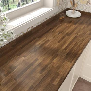 Imagem de EPPKILY Papel de contato de bloco de açougueiro marrom para bancadas de 40 x 39 cm, papel de contato de madeira marrom autoadesivo à prova d'água, papel de parede de madeira para armário de cozinha