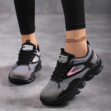Imagem de Tênis feminino de caminhada com cadarço, confortável, antiderrapante, para corrida, tênis respirável para treino atlético, 5031 Preto-rosa, 38