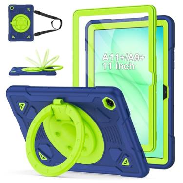 Imagem de Hogenl Capa para Samsung Galaxy Tab A9 Plus com protetor de tela/suporte giratório de 360°/alça de ombro capa robusta para Galaxy Tab A9+ Plus 11 polegadas lançado em 2023 (verde marinho)
