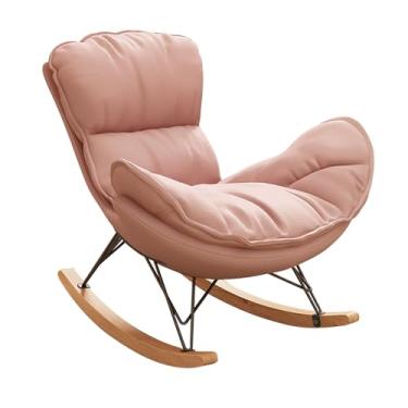 Imagem de Cadeira de balanço estofada moderna para berçário - Poltrona reclinável confortável de meados do século, balancim de couro sintético para mães, móveis internos elegantes para quarto de bebê