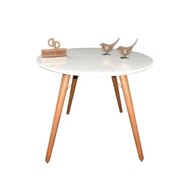 Imagem de Mesa Jantar Pés Palitos Tampo Redondo Vidro Laqueado 90cm Branco