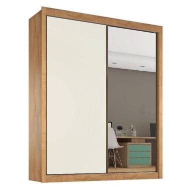 Imagem de Guarda Roupa Zurique 1 Porta Espelhada 100% Mdf Amêndoa/off White/amêndoa