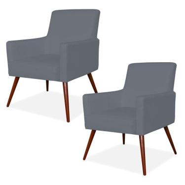 Imagem de Kit 02 Poltronas Maria Pés Palito Corino Cinza