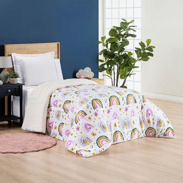 Imagem de Coberdrom Solteiro Tutti Kids Manta Alta 150 G/m² Dupla Face Flannel E Sherpa 01 Peça 100% Poliéster - Rainbow