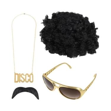 Imagem de Conjunto De Peruca Afro Crespa Para Homens Africanos Com Óculos, Colar