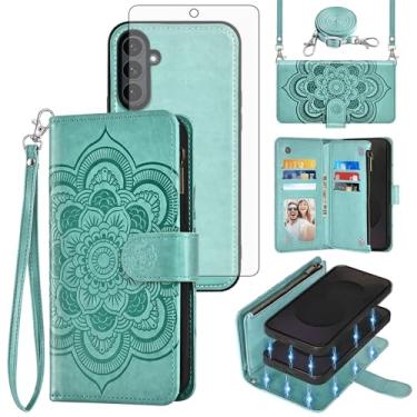 Imagem de Asuwish Capa de celular para Samsung Galaxy S25 FE 5G carteira com zíper destacável com protetor de tela de vidro temperado alça transversal porta-cartões flores S 25 EF S25FE 25S 25FE mulheres homens