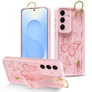 Imagem de Fiyart Capa projetada para Samsung Galaxy S25 Plus com alça de pulso, borboletas rosa fofas para mulheres meninas Slim TPU à prova de choque pulseira bumper S25+ 6,7 polegadas - Rosa