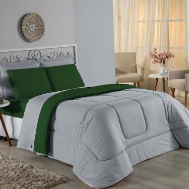 Imagem de Edredom King Nobre 1 Peça Dupla Face 2,50m X 2,90m Malha 100% Algodão - Cinza / Verde-b...