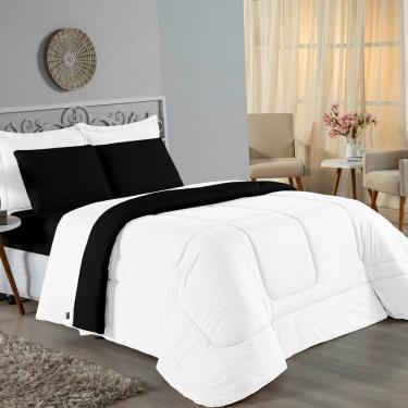 Imagem de Kit Edredom Dupla Face + Jogo De Lençol King Nobre 6 Peças Malha 100% Algodão - Branco / Preto