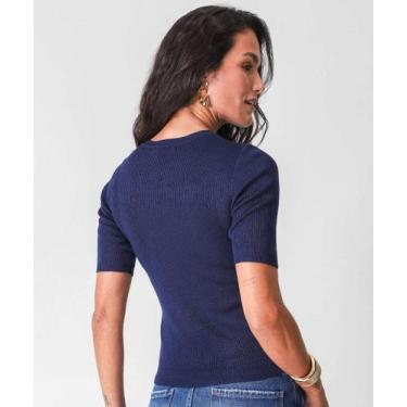 Imagem de Blusa Feminina Canelada Manga Curta Marisa Azul-52337, Azul, GG