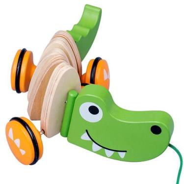 Imagem de Brinquedo de pull-Along para cães e crocodilos de madeira para bebês d