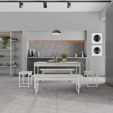 Imagem de Mesa de Jantar C/02 Bancos e 02 Banquetas Tub 135cm Est.Branca - Metal