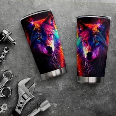 Imagem de Copo Oasisdream de aço inoxidável 600ml com estampa de lobo