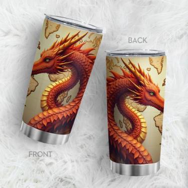 Imagem de Copo de viagem, caneca de café Oasisdream, 600 ml com estampa de dragã