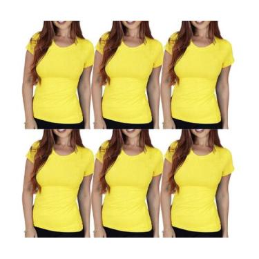 Imagem de Kit com 6 Camisas Camisetas Blusas Baby Looks T-shirts Masculina Femin