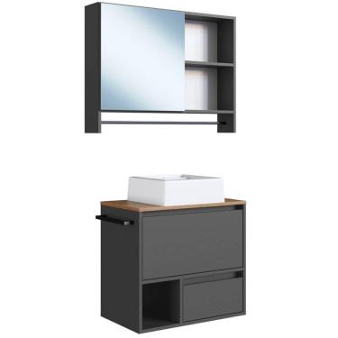 Imagem de Conjunto Armario E Gabinete Com Cuba 60cm Mel Grafite Proddy