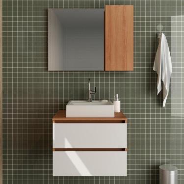 Imagem de Conjunto Para Banheiro Com Cuba E Espelho Amendoa Branco