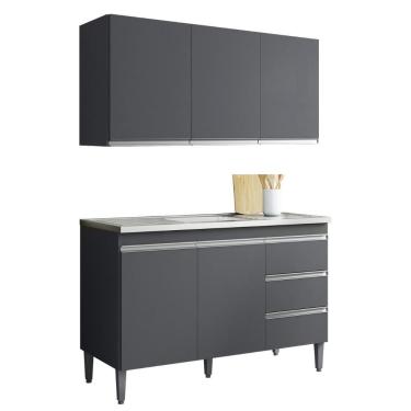 Imagem de Armario Aereo E Balcao Para Pia 120 Cm Andreia Cinza Reajl Moveis Cinza