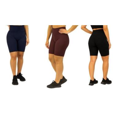 Imagem de Kit 3 Bermuda Bolha Fitness Feminina Academia Brocado COR:MARSALATAMAN