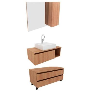 Imagem de Conjunto Para Banheiro Armarios Com Cuba Bn1 Amendoa - TECNO MOBILI