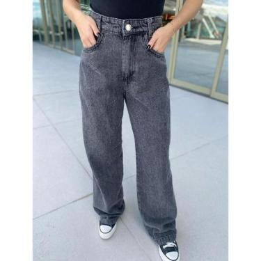 Imagem de Calça Wide Leg jeans marmorizada Pantalona boca larga cintura alta pre