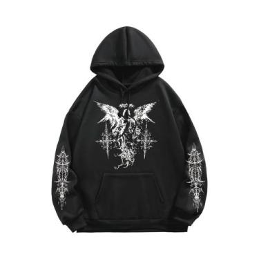 Imagem de Moletom Unissex Gótico Hiphop Com Capuz Retrô Estilo High Street Mille