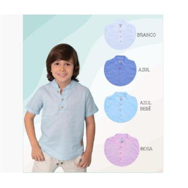 Imagem de Camisa Bata Gola padre Manga Curta Infantil e Juvenil  - ALFA, Azul, 2