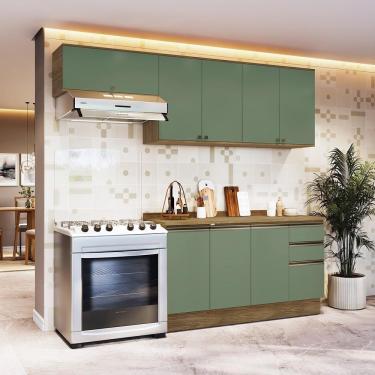 Imagem de Armário De Cozinha Completa 100% Mdf 240cm Nogueira/verde Celeste Kappesberg