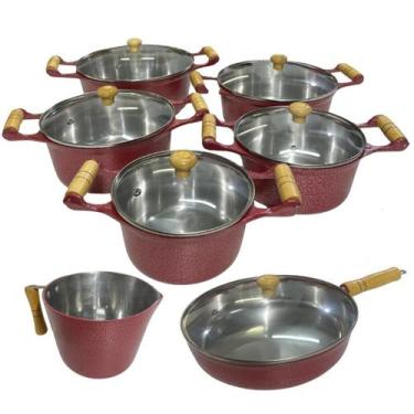 Imagem de Jogo de Panelas Alumínio Batido Fundido 7 Peças Craquelada Grossa com 