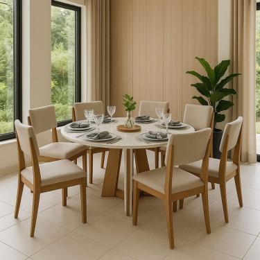 Imagem de Sala De Jantar Moderna Vidro 8 Cadeiras Rubi Turim Lj Móveis