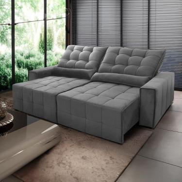 Imagem de Sofá Retrátil Reclinável Alaska 2,30m Suede Velut Cinza Molas No Assento - King House