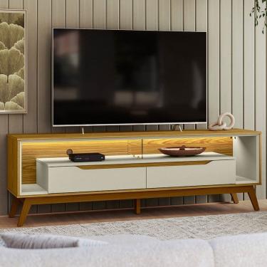 Imagem de Rack para TV Até 65 Polegadas Spinello 2 Gavetas com Vidro e Led Cedro/Off White - Pnr Móveis