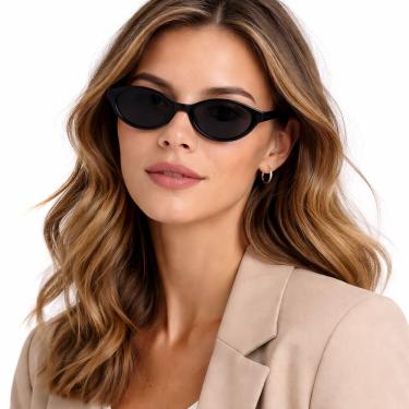 Imagem de Óculos de Sol Unissex Oval Preto Retrô Fashion UV