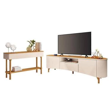 Imagem de Rack Bancada Elara Com Aparador Fiero Off White Cinamomo - Hb Móveis