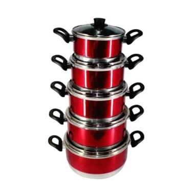 Imagem de Jogo Panelas Alumínio Vermelho Tampa De Vidro 5 Peças - Continental