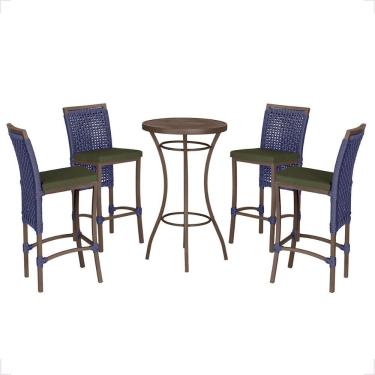 Imagem de Mesa Bistro E 4 Banquetas Roma Marrom Corda Náutica 12 Azul