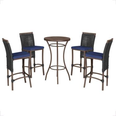 Imagem de Mesa Bistro E 4 Banquetas Roma Marrom, Corda Náutica 10 Preta
