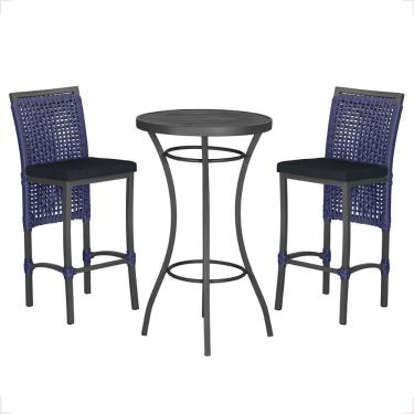 Imagem de Mesa Bistro E 2 Banquetas Roma Preta Corda Náutica 12 Azul