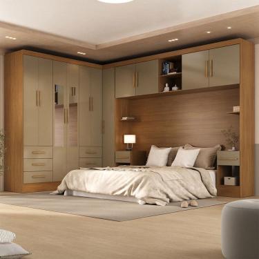 Imagem de Guarda-Roupa Modulado Soberano 11 Portas 8 Gavetas 100% Mdf com Espelho Cinamomo/Cappuccino - Panorama Móveis