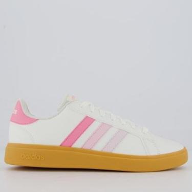 Imagem de Tênis Adidas Grand Court Base 2.0 Branco e Rosa Feminino-Feminino