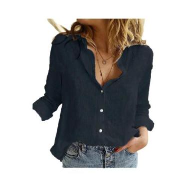Imagem de Blusa Casual Elegante De Algodão E Linho Para Mulheres, Manga Longa, C