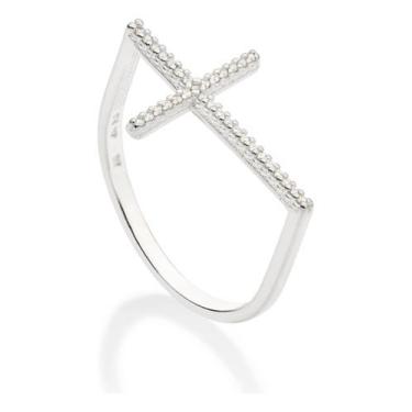 Imagem de Anel Skinny Com Cruz Cravejada Por 29 Zircô 810269 - ROMMANEL, Branco,