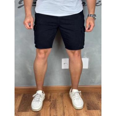 Imagem de Bermuda Masculina Jeans Bolso Cargo Com Algodão - JST Jeans, Preto, 40