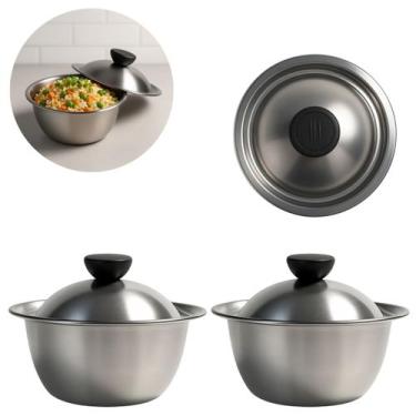Imagem de 2 Tigelas Bowl De Metal C/ Tampa 550ml Saladeira Resistente - Fx