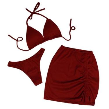 Imagem de Biquíni cortininha canelado com bojo e saída de praia - Sem marca, Vin