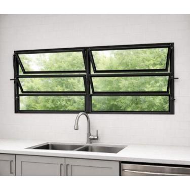 Imagem de Vitro Basculante 2 Seções 60x200 Alumínio Preto Vidro Liso - LUMINEZIR