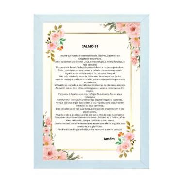 Imagem de Quadro Decorativo Salmo 91 Moldura Branca Fé e Paz - TraçosArte